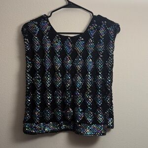 Black Sequin Sleeveless Cropped sweater Top